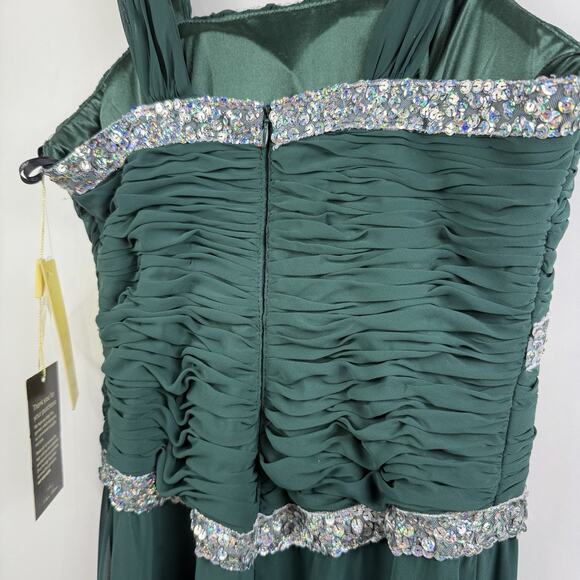 New Prom Formal Nox Anabel Green Sequin Rouched Maxi Dress Gown Juniors XS HOCO - Picture 14 of 16
